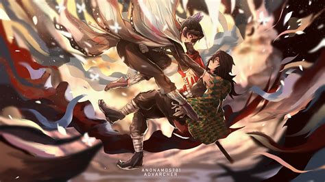 Demon Slayer Flying Giyuu Tomioka Shinobu Kochou 4K HD Anime Wallpapers