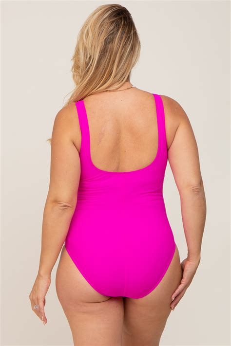 Fuchsia Ruched Plus Maternity One Piece Swimsuit – PinkBlush