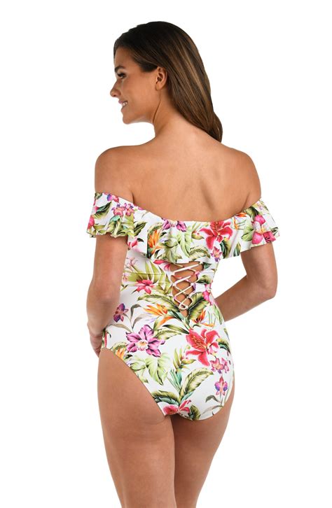 Polynesian Paradise Off Shoulder Ruffle One Piece - www.swimwearsupply.com