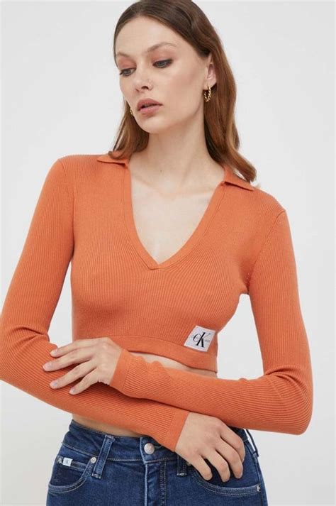 Лонгслив Calvin Klein Jeans женский цвет оранжевый | ANSWEAR.ua