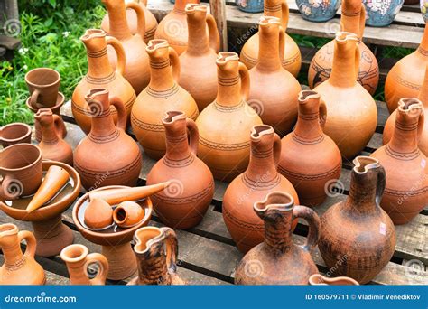 beautiful jars    clay ceramics  handwork close  stock