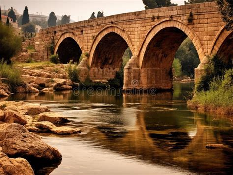 Arch Roman Bridge Across the River.Monument of Ancient Roman ...