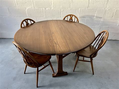 Vintage Ercol Model 610 Drop Leaf Sutherland Dining Table & 4 Chairs