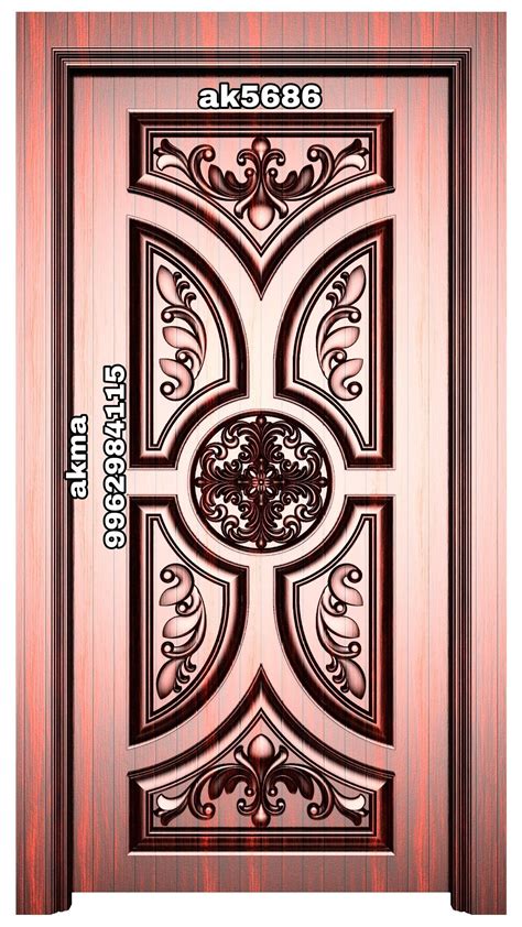 Single Wooden Door Design with Intricate Red Panels