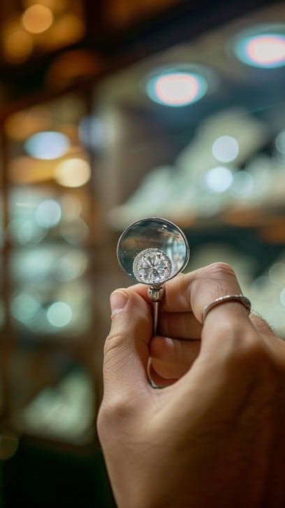 examining diamond closely image   stockcake