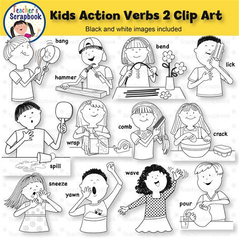 Kids Action Verbs 2 Clip Art | Made By Teachers
