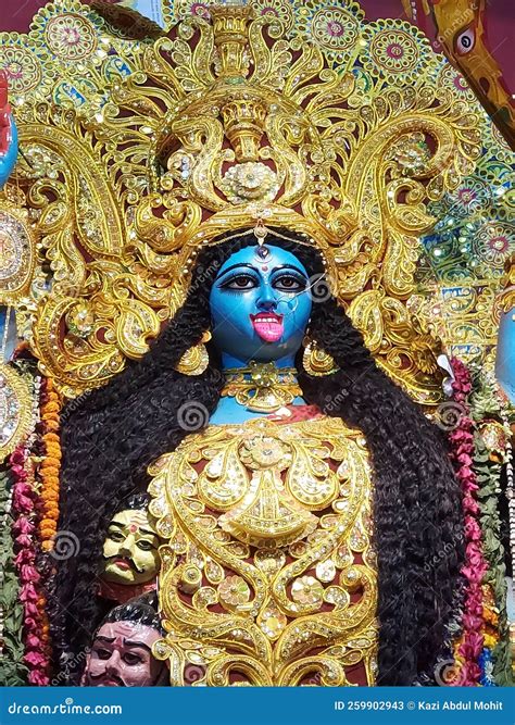 Maa Kali Goddess of Power with Blue Face Red Tongue with Golden Crown