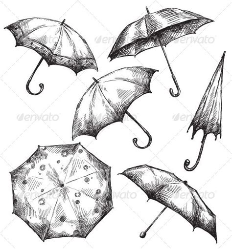 Set of Umbrella Drawings #GraphicRiver Set of umbrella drawings, hand ...