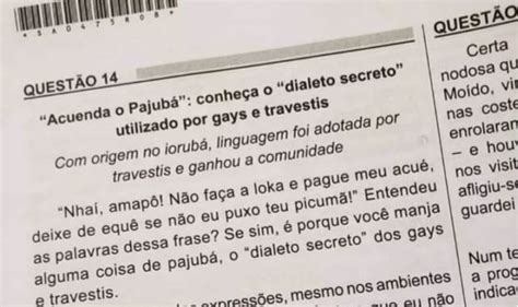 Questao Do Enem Pajuba - Bolsonaro critica questão do ENEM que cita pajubá como dialeto: 'nada a ...