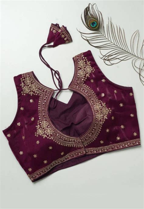 buy embroidered tissue silk blouse  dark purple  uxc