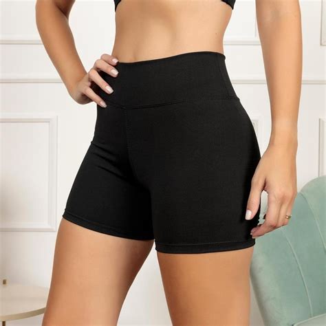 Short Curto Feminino - Short Curto Térmico Fitness Academia Feminino Tecido Suplex - Preto ...