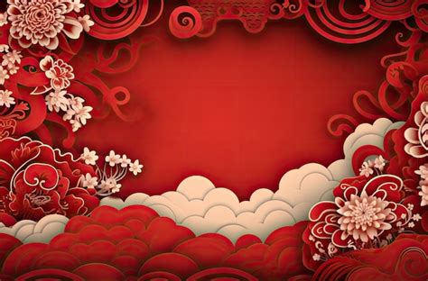 Premium Photo | Red background with flowers and Chinese elements