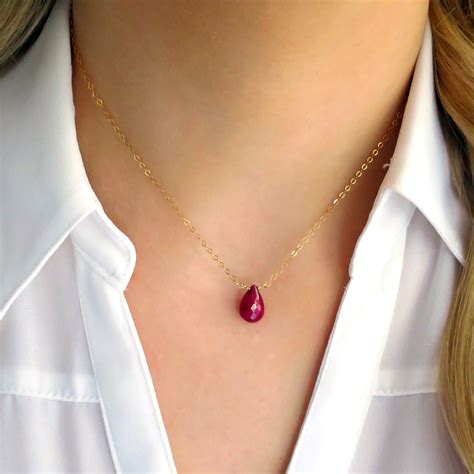 Gold Ruby Necklace Gold Solitaire Ruby Pendant Dainty Ruby - Etsy