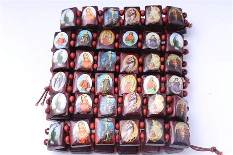 Saints Jesus Religious Wood Catholic Icon Bracelets J2002-in Wrap ...