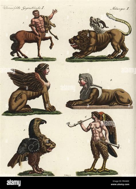 Mythical creatures: centaur 1, chimera 2, Greek sphinx 3, Egyptian ...