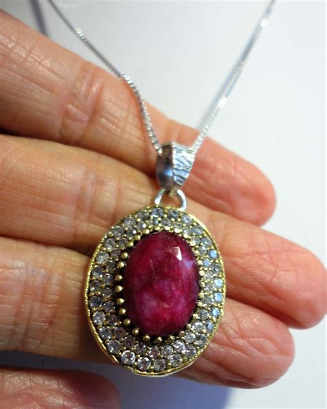 Ruby Pendant With Large Faceted Oval Ruby in 2-tone Turkish - Etsy