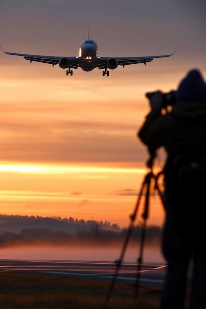 premium photo photographer  pictures  plane landing scene