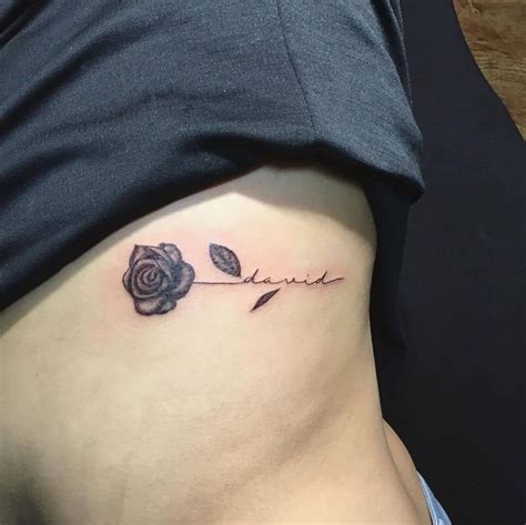 Small Rose Tattoo With Name Stem