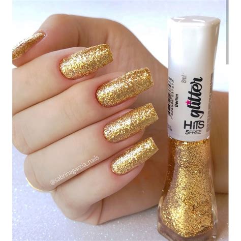 Esmalte Dourado Com Glitter - Esmalte De Unha Glitter Dourado Hits 5 Free Cor Berlim | Shopee Brasil