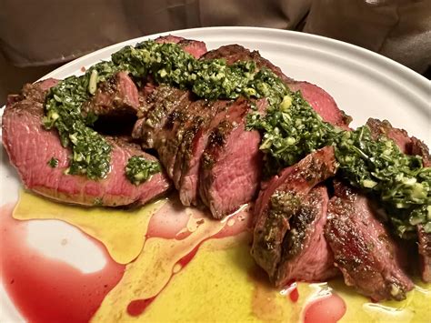 Reverse seared flat iron topped with chimichurri. : r/steak