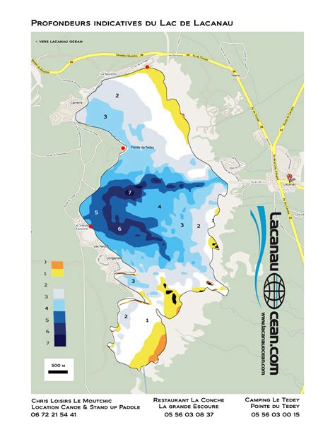 Carte indicative des profondeurs du lac de lacanau Lacanau Ocean.com