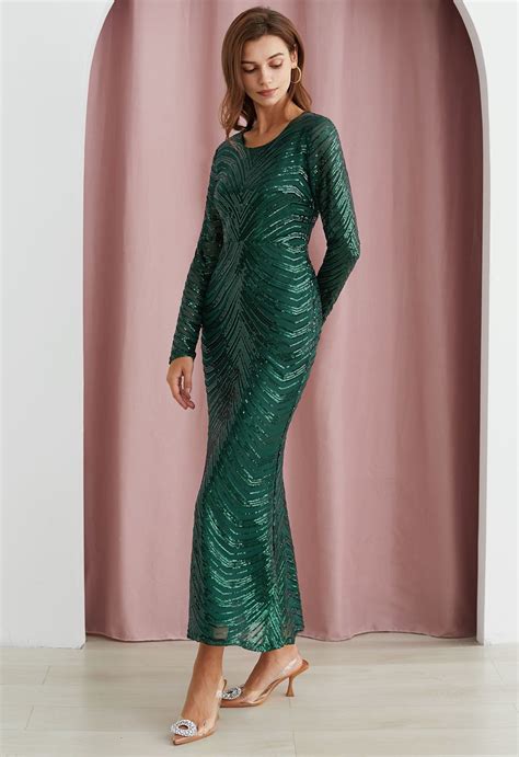 Dark Green Sequin Mermaid Gown - Retro, Indie and Unique Fashion