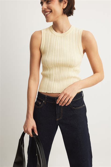 knitted ribbed sleeveless top yellow na kd