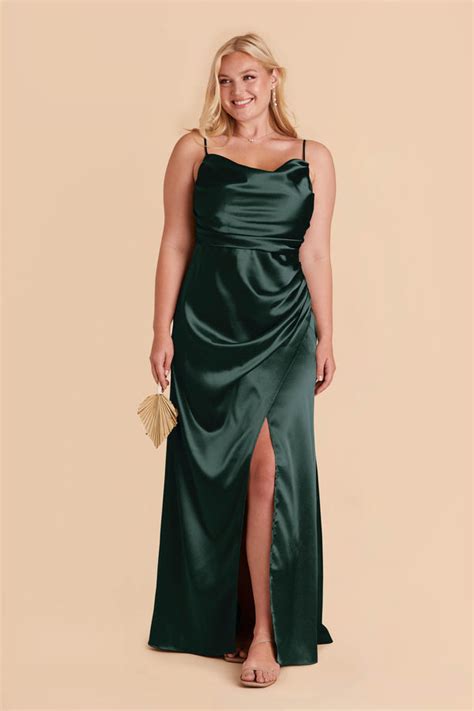 Lydia Emerald Cowl Neck Satin Bridesmaid Dress | Birdy Grey