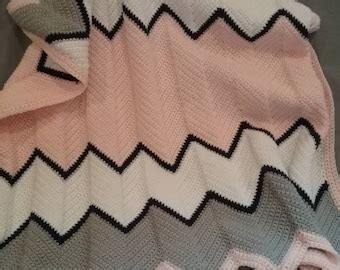 Handmade Ripple Chevron Afghan Blanket Throw White Pink - Etsy
