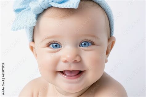 Beautiful sweetheart happy cute smiling baby girl with blue eyes on ...
