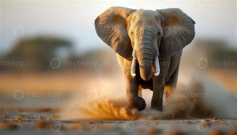 Elephant Charging Through Dusty Savannah 46925193 Stock Photo at Vecteezy