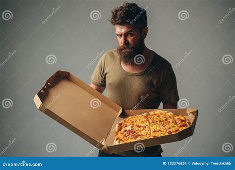 Man with Pizza Box. Gay with Pizza. Pizza Delivery Concept. Italian ...