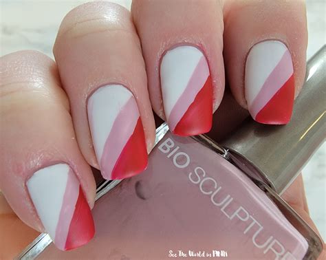 Manicure Monday - Matte Red Pink and White Striped Nails | See the