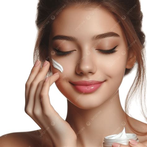 Beautifull Girl Applying Cream On Her Face Transparent Background