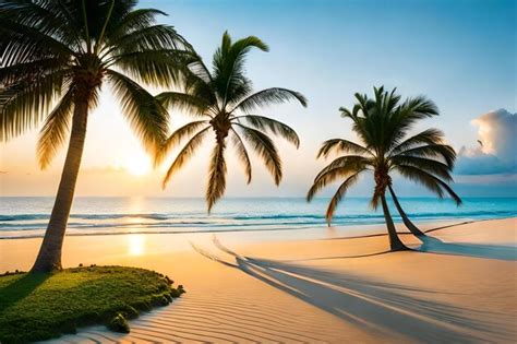 Premium Photo | Palm trees on a beach at sunset