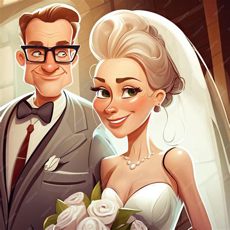 Lindos novios en la boda encantadores personajes de dibujos animados