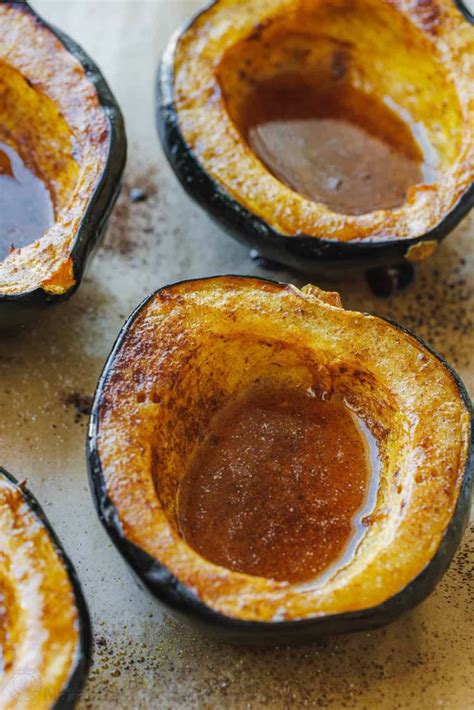 Roasted Acorn Squash with butter, maple syrup, and cinnamon is so