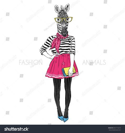 Zebra Hipster Girl Fashion Animal Illustration Stock Vector (Royalty