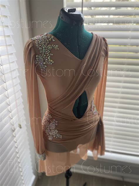 Custom Dance Costume Lyrical Contemporary Nude Leotard Mesh Swags Skirt
