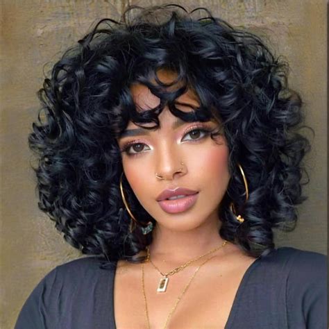 Kavsni Short Curly Wigs for Black Women Soft Black Big Curly Wig with