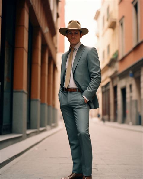 Fashionable Blue Suit with Cowboy Hat | Hockerty