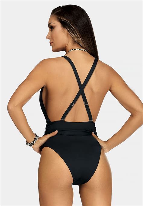 Feba Glamour Deep V One Piece - Black (Style: F191)