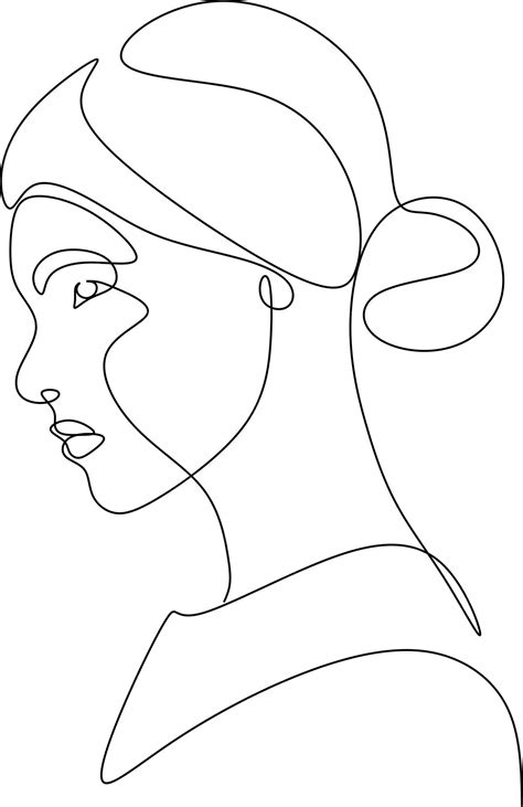 Continuous line drawing of a portrait of a beautiful woman's face skin