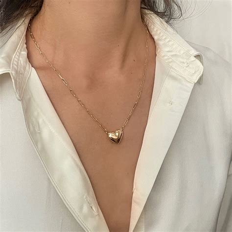 14k Gold Puffed Heart Necklace
