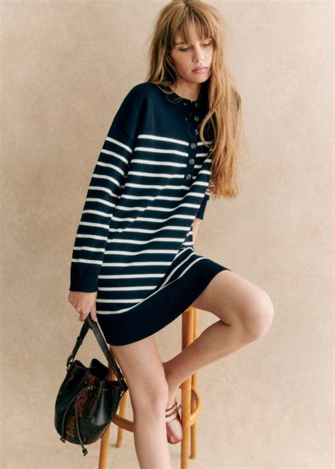 Evelyn Dress - Navy / Ecru - Merino Wool - Octobre Éditions