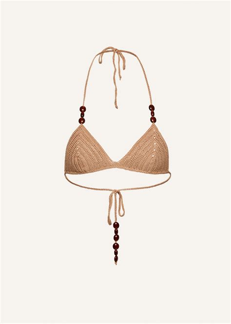 Crochet triangle beads bra in caramel | Magda Butrym