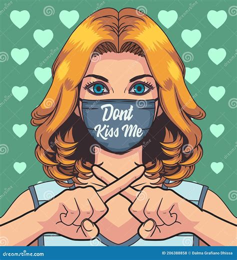 Illustration Woman with Masker Dont Kiss Me Stock Vector - Illustration