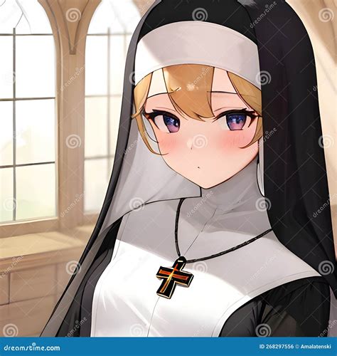 Cute and Shy Anime Manga Girl Dressed in a Nun Outfit. Generative AI