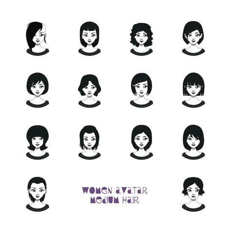 Premium Vector | Women avatar with medium hairstyles