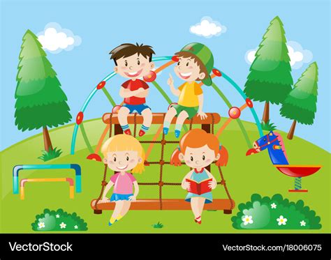 Four kids playing in playground Royalty Free Vector Image